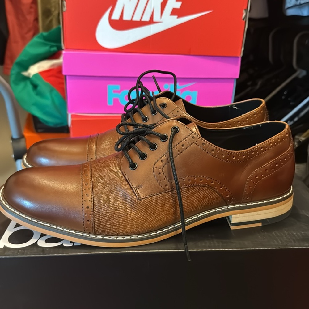 BAR III Brown Leather Cap Toe Oxford Dress Shoes size 11M